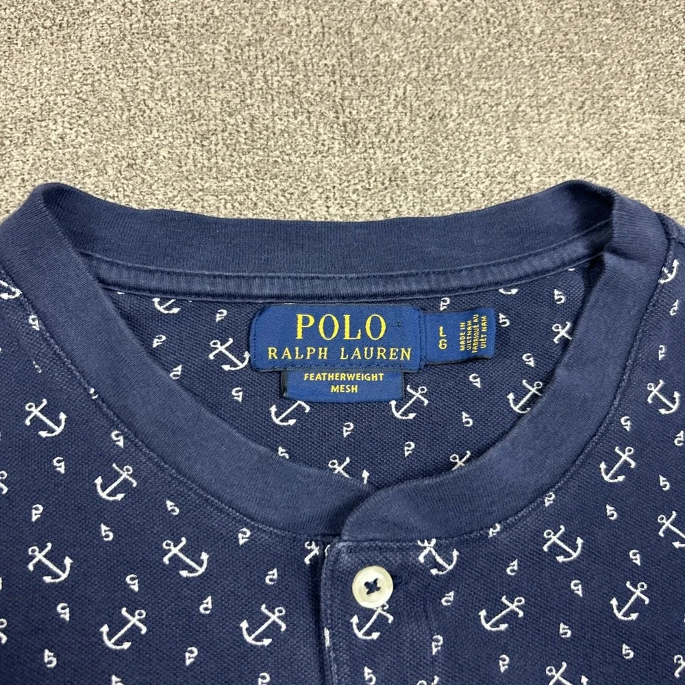 Ralph Lauren Featherweight Mesh Polo Shirt Mens Large Classic Fit Band Collar